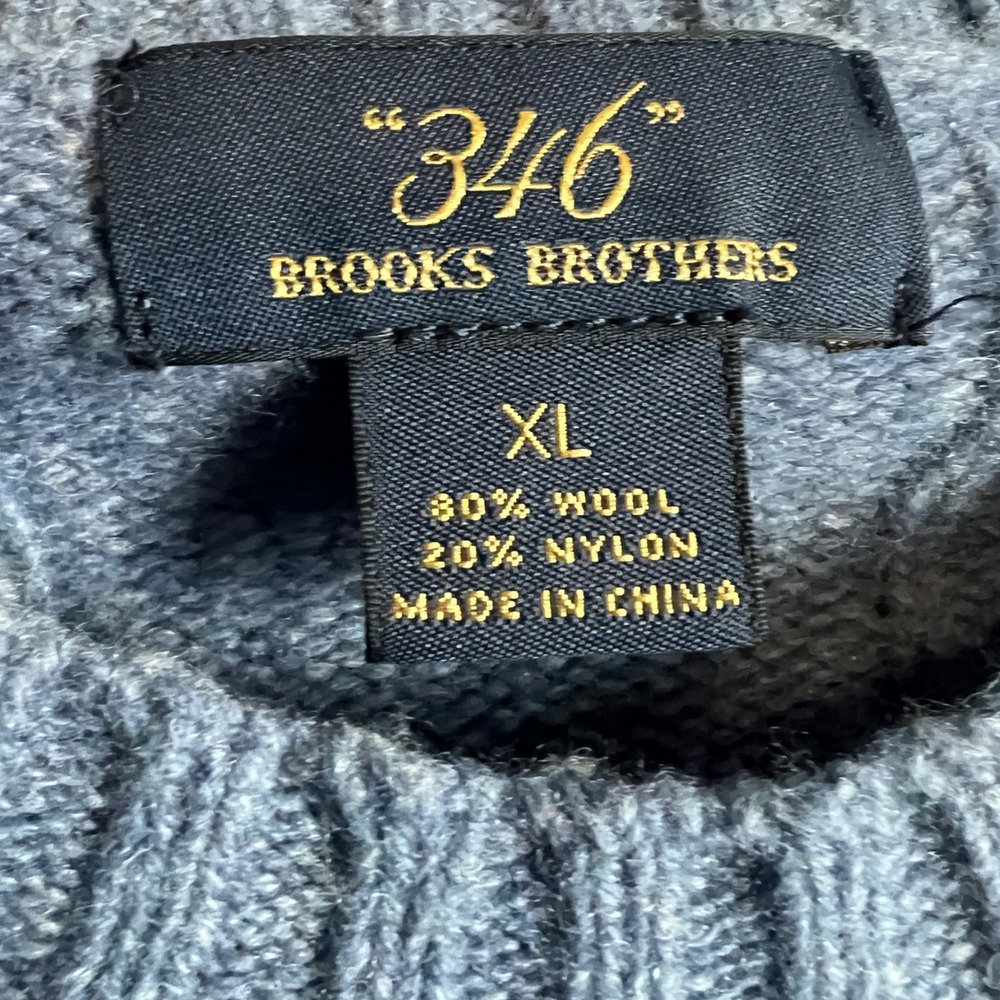 Brooks Brothers 346 Mens Cable Knit Sweater Blue Wool Nylon Blend Size XL - Picture 6 of 10